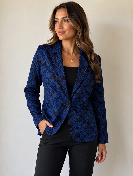 Lord & Taylor Jackets & Blazers - Lord & Taylor Blue and Black Plaid Single-Button Blazer